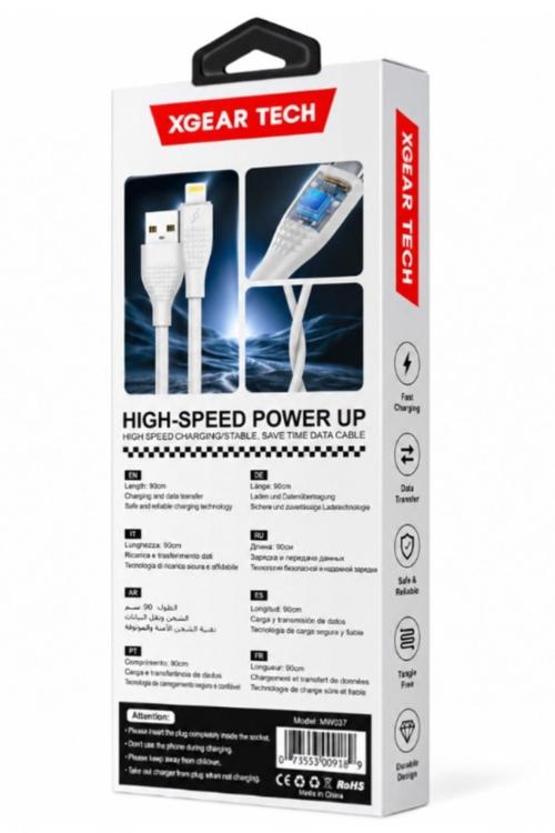 XGEAR TECH USB-A to 8-Pin PVC Charging Cable, 90cm White MW937